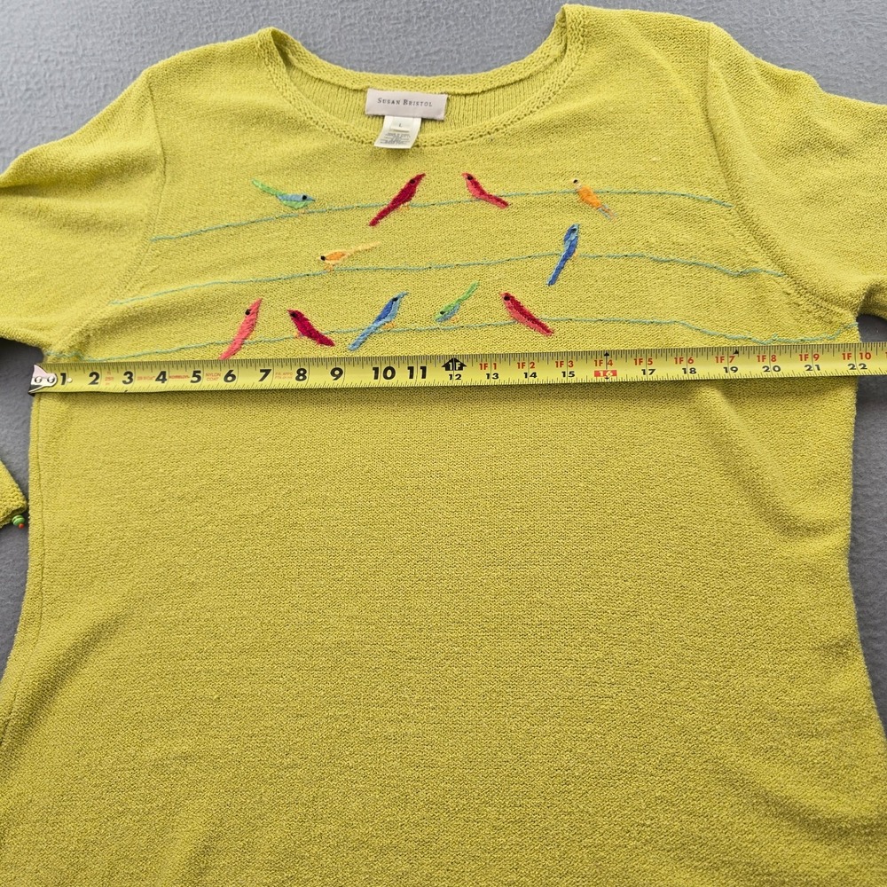 Vintage Susan Bristol Sweater Womens Large Lime Green Whimsical Embellished Knit - Picture 9 of 11